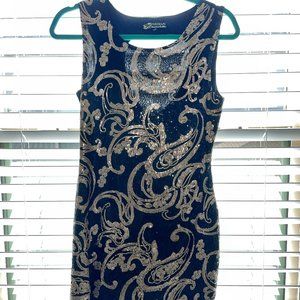 Women's Sequin Black & Gold Sleeveless Dress